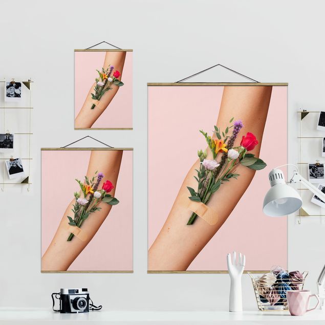 Fabric print with poster hangers - Arm With Flowers