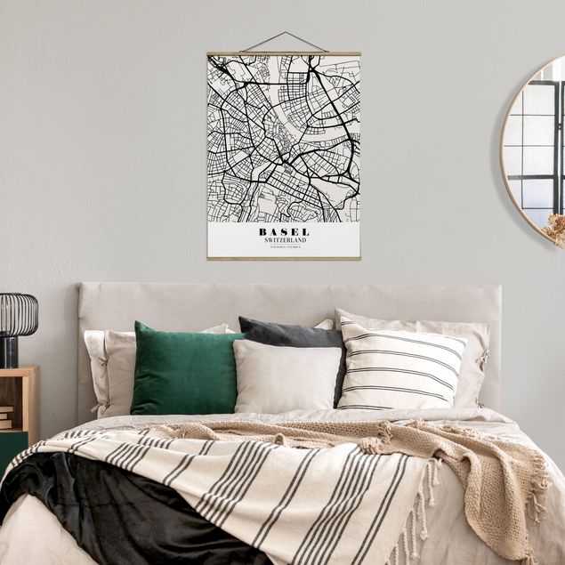 Fabric print with poster hangers - Basel City Map - Classic