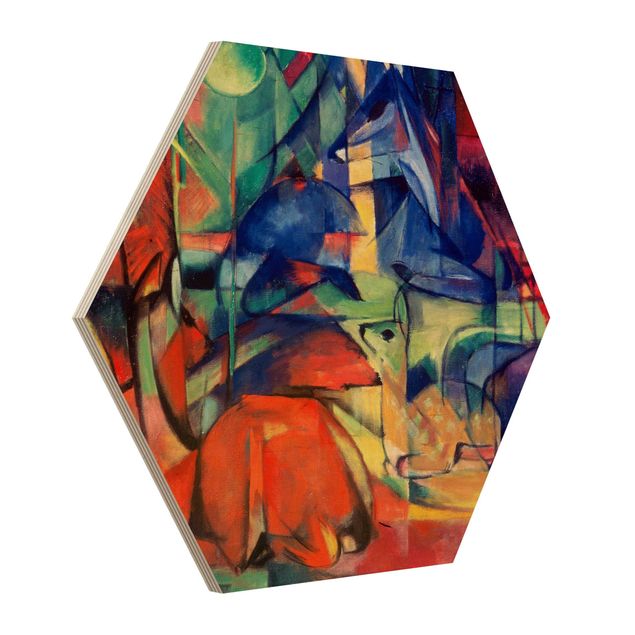 Wooden hexagon - Franz Marc - Deer In The Forest
