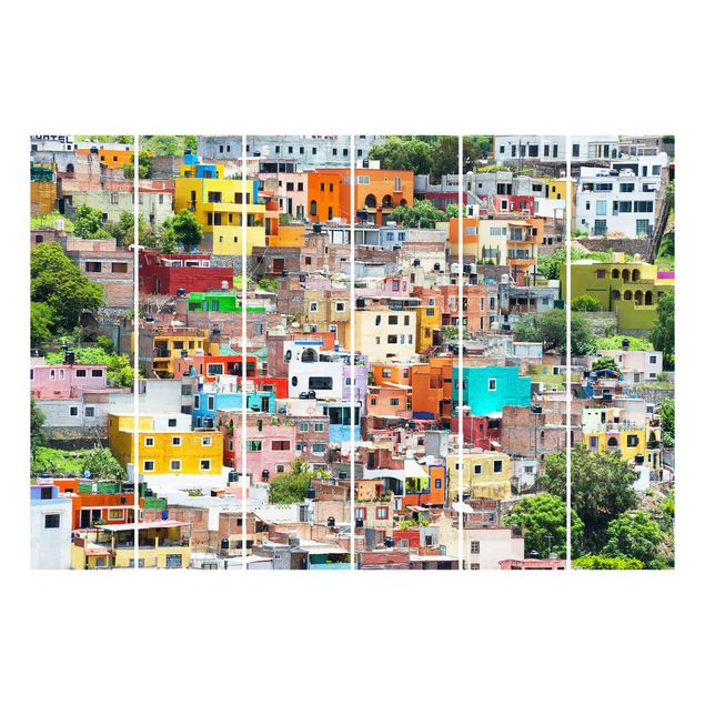 Sliding panel curtains set - Coloured Houses Front Guanajuato