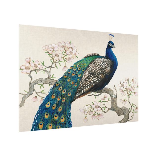 Glass splashback Vintage Peacock With Cherry Blossoms