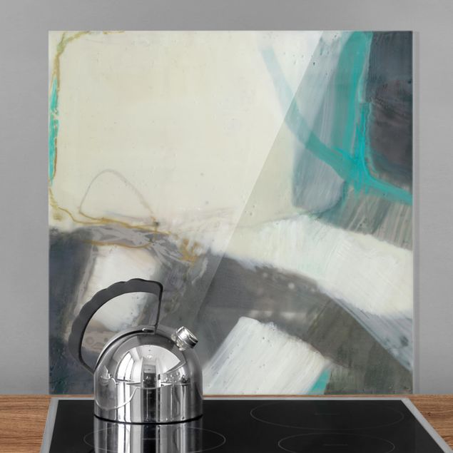 Glass splashback kitchen abstract Fangs With Turquoise III