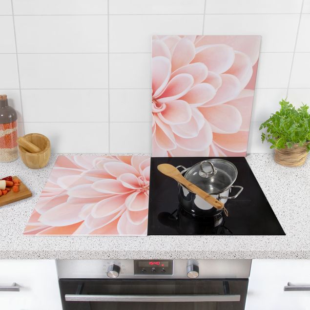 Glass stove top cover - Dahlia In Pastel Pink