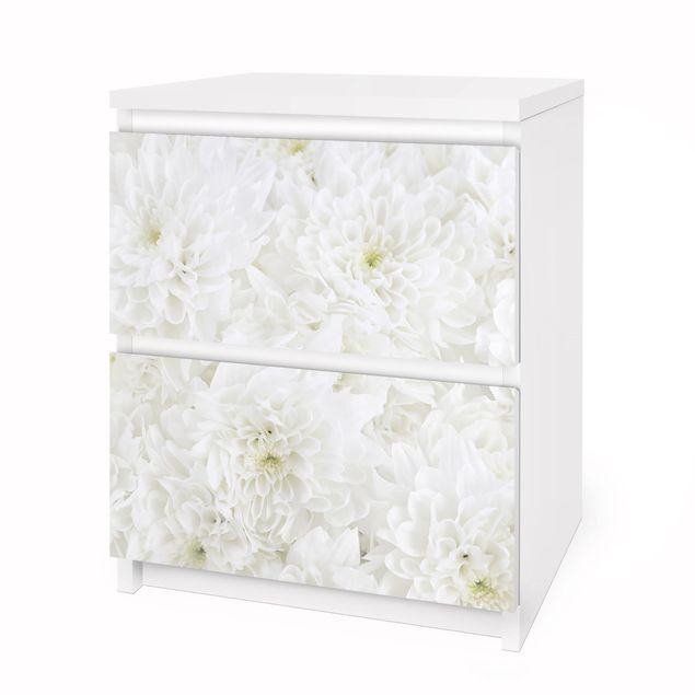 Adhesive film for furniture IKEA - Malm chest of 2x drawers - Dahlias Sea Of Flowers White