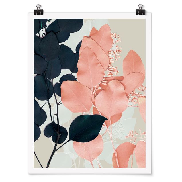 Poster flowers - Leaves Indigo & Rouge I