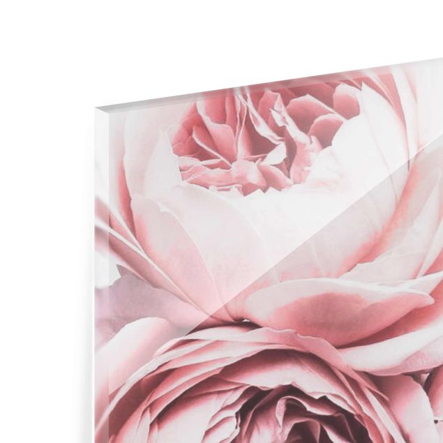 Glass print - Pink peony blossoms shabby pastel