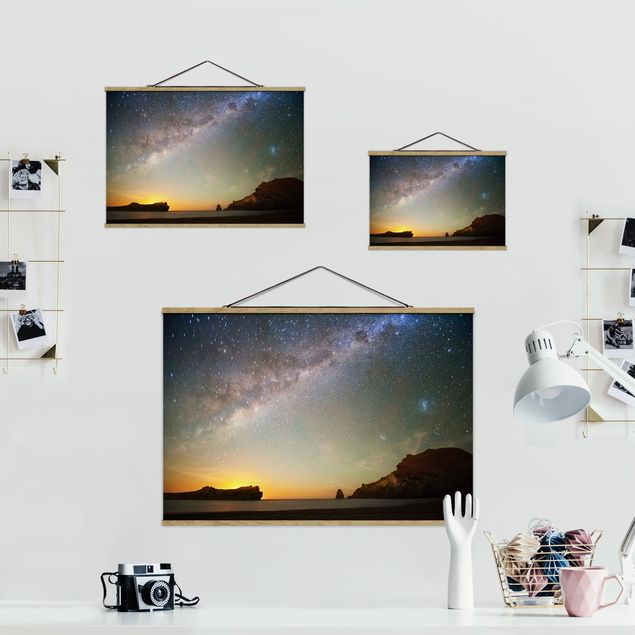 Fabric print with poster hangers - Starry Sky Above The Ocean