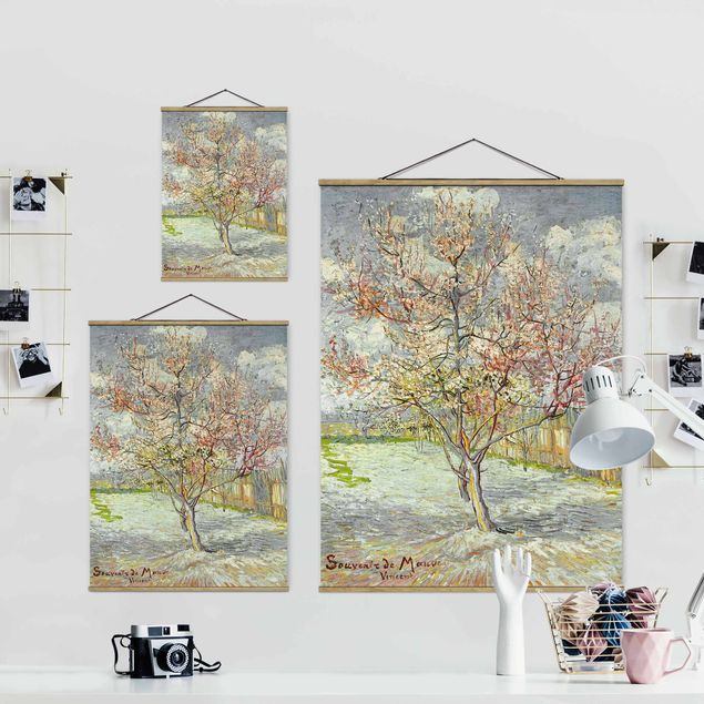 Fabric print with poster hangers - Vincent van Gogh - Flowering Peach Trees