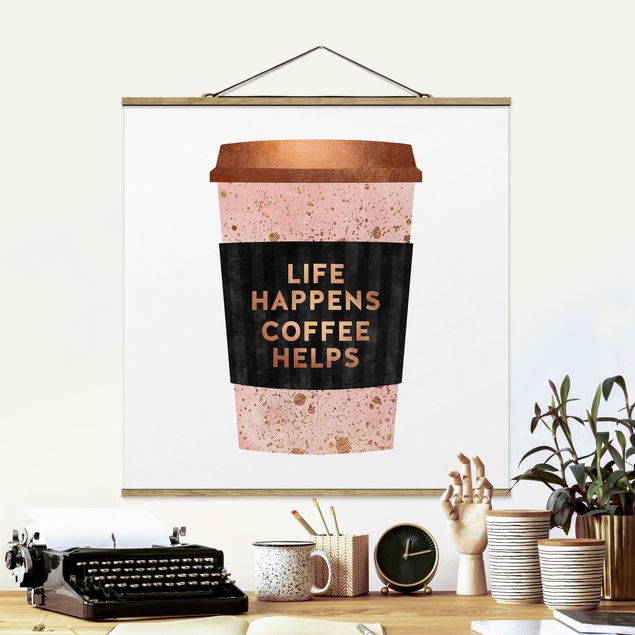 Fabric print with poster hangers - Life Happens Coffee Helps Gold