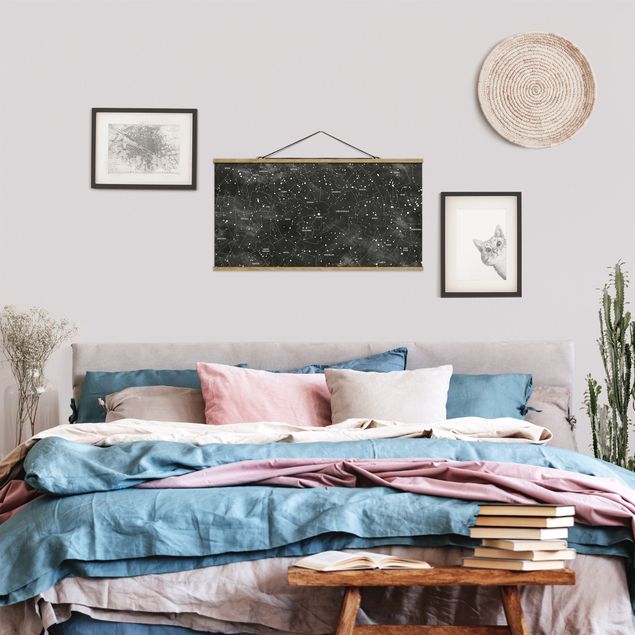 Fabric print with poster hangers - Map Of Constellations Blackboard Look