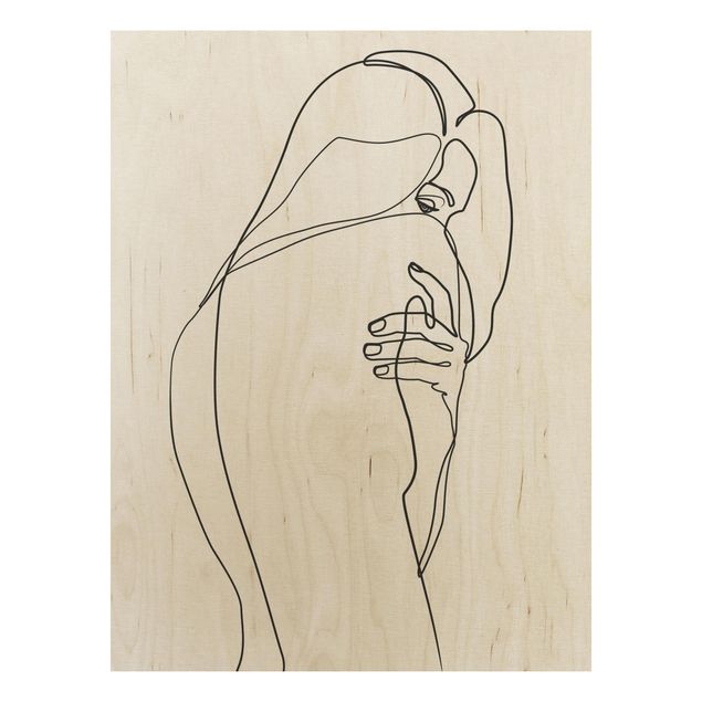 Print on wood - Line Art Nude Shoulder Black And White