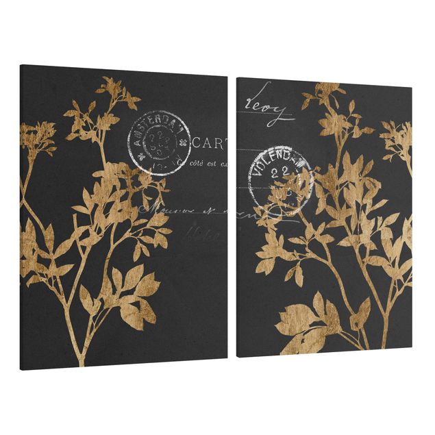 Print on canvas - Golden Leaves On Mocha Set I