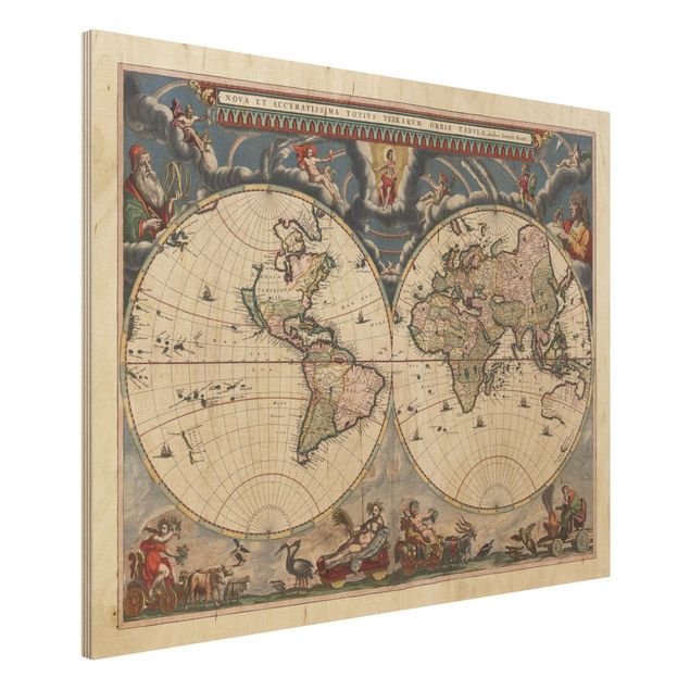 Print on wood - Historic World Map Nova Et Accuratissima Of 1664