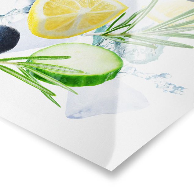 Poster kitchen - Blueberries Lemon Ice Spash