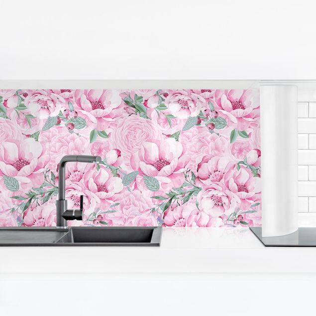 Kitchen wall cladding - Pink Flower Dream Pastel Roses In Watercolour