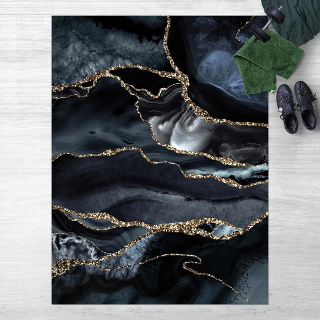 outdoor balcony rug Black With Glitter Gold