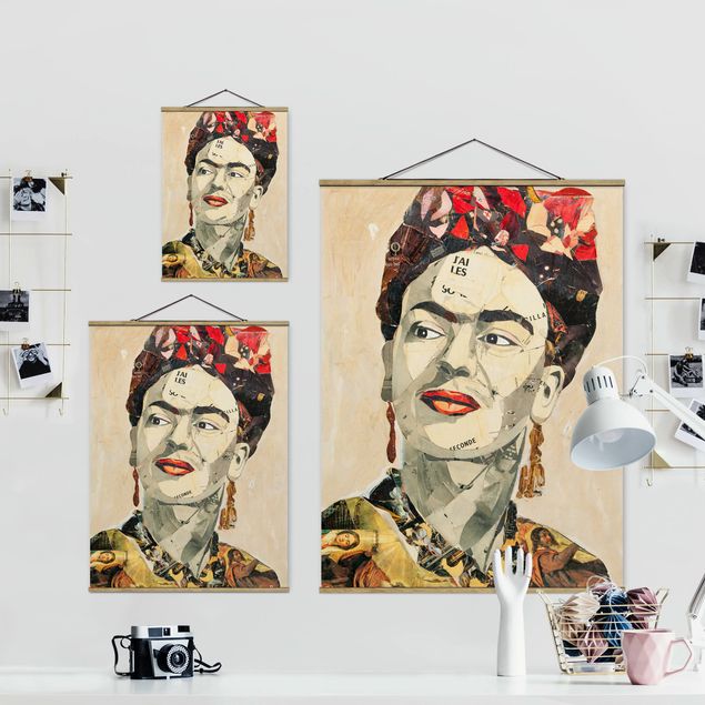 Fabric print with poster hangers - Frida Kahlo - Collage No.2