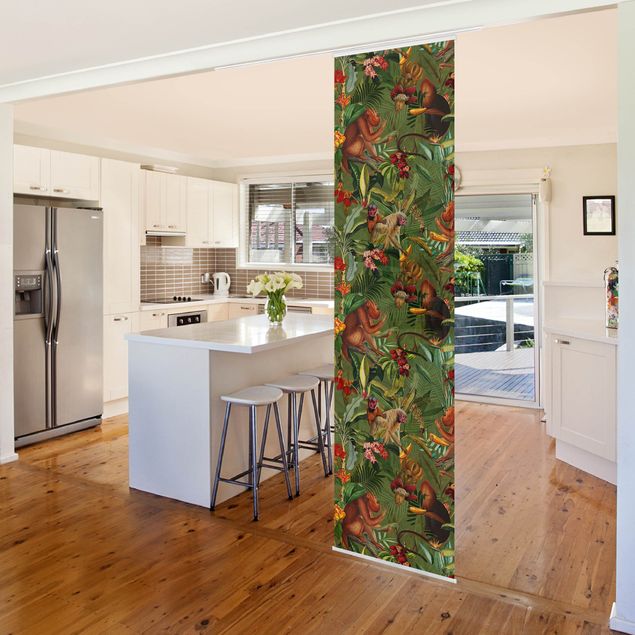 Sliding panel curtain - Tropical Flowers With Monkeys