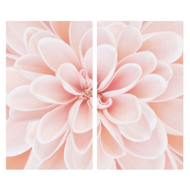 Glass stove top cover - Dahlia In Pastel Pink