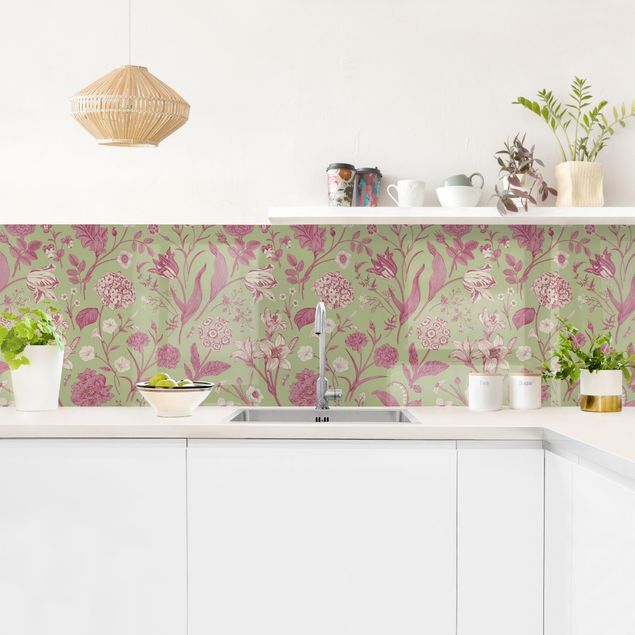 Kitchen splashbacks Flower Dance In Mint Green And Pink Pastel