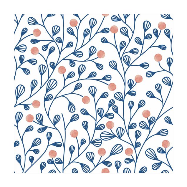 jungle nursery rug Blue Plant Pattern With Dots In LIght Pink
