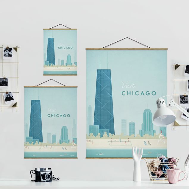 Fabric print with poster hangers - Travel Poster - Chicago