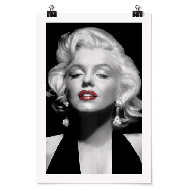 Poster black and white - Marilyn With Red Lips