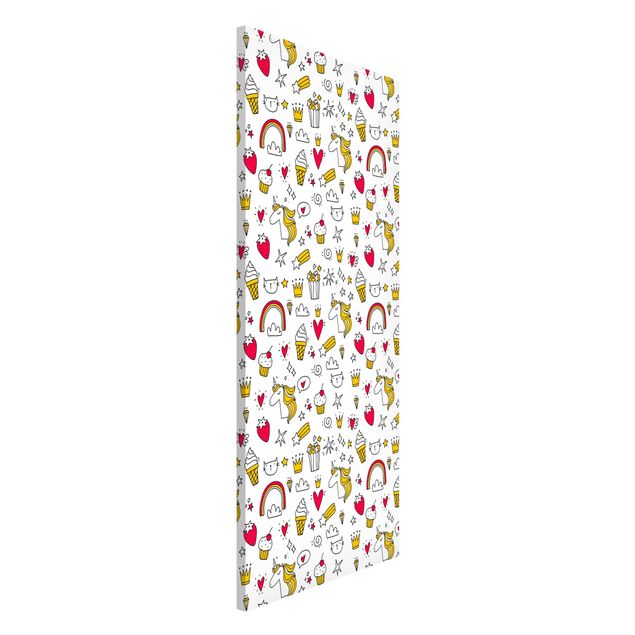Magnetic memo board - Unicorns And Sweets In Yellow And Red