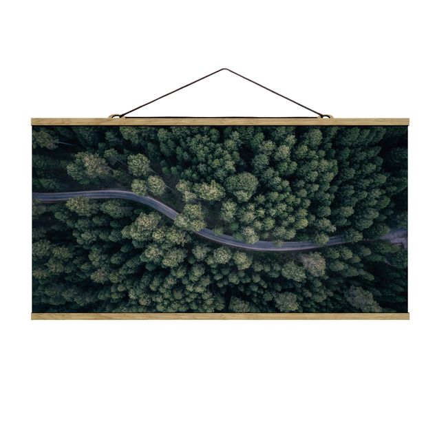Fabric print with poster hangers - Aerial View - Forest Road From The Top