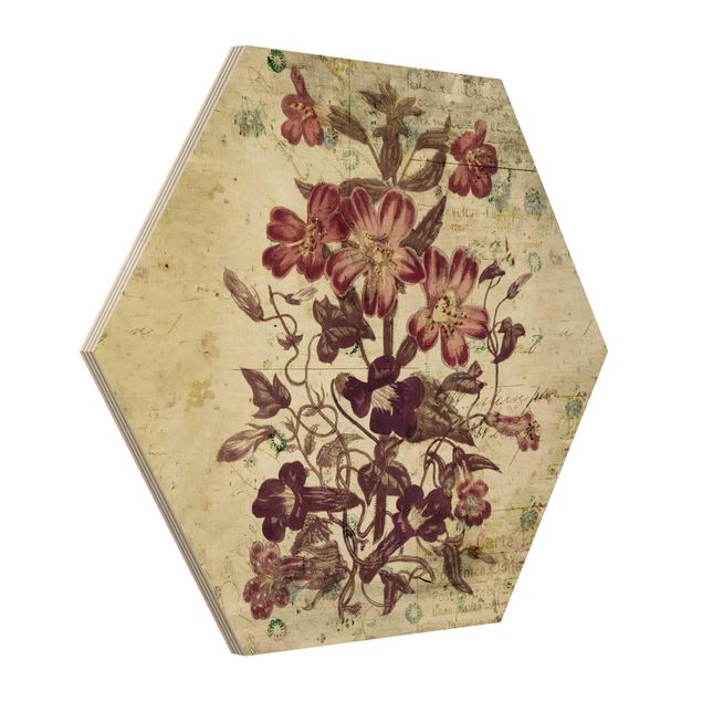 Wooden hexagon - Vintage Floral Design