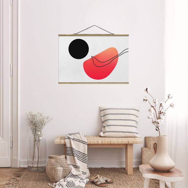 Fabric print with poster hangers - Abstract Shapes - Black Sun
