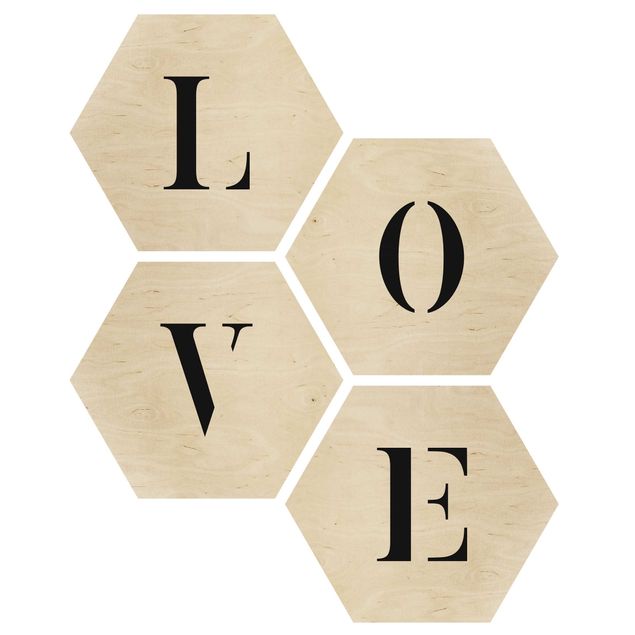 Wooden hexagon - Letters LOVE Black Set II