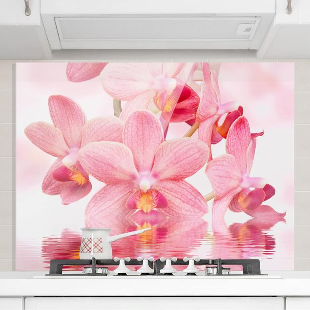 Glass splashback flower Pink Orchids On Water