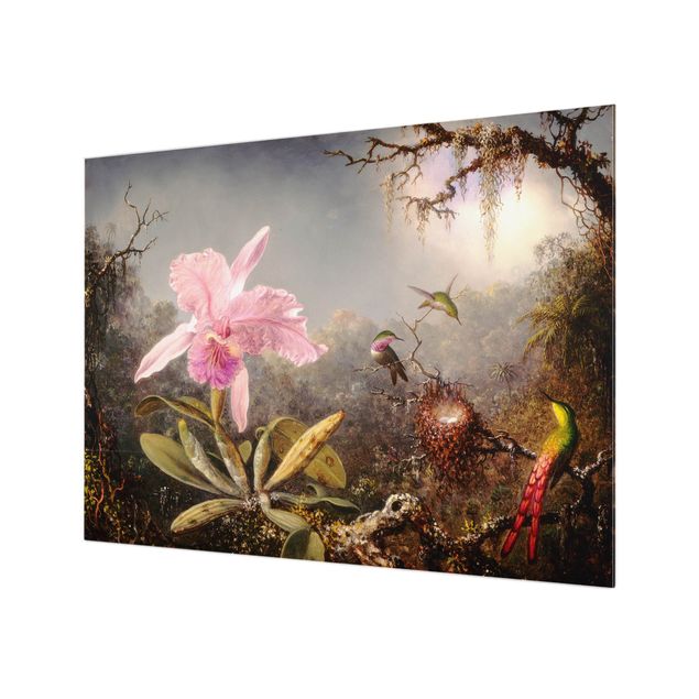 Glass Splashback - Martin Johnson Heade - Orchid And Three Hummingbirds - Landscape 3:4