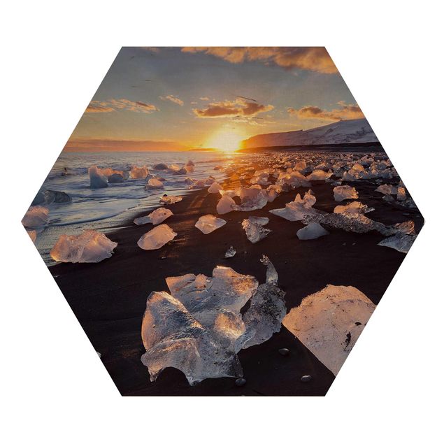 Wooden hexagon - Chunks Of Ice On The Beach Iceland
