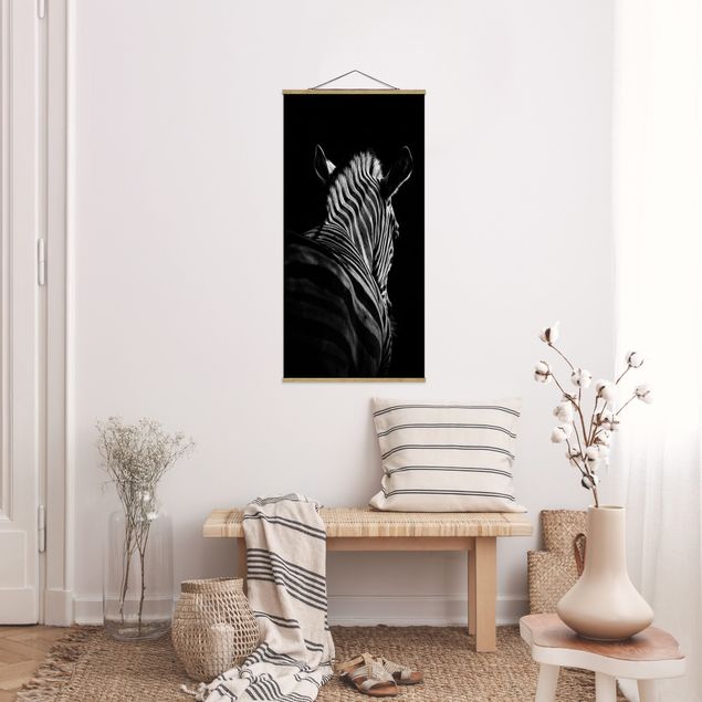 Fabric print with poster hangers - Dark Zebra Silhouette
