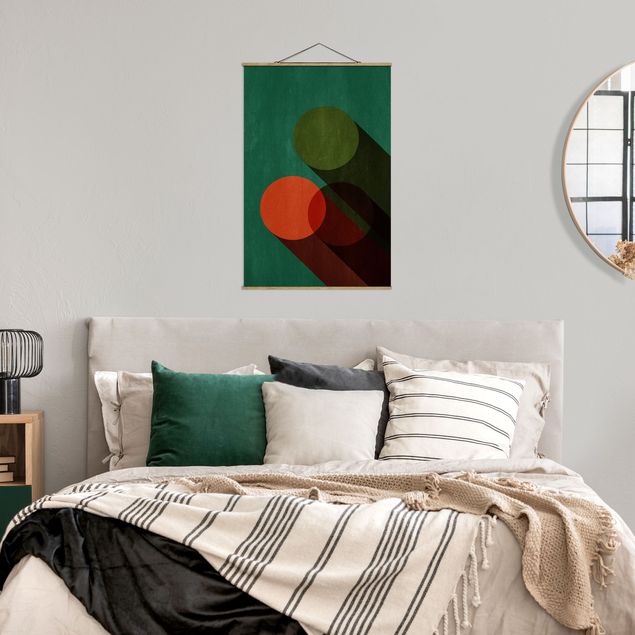 Fabric print with poster hangers - Abstract Shapes - Circles In Green And Red