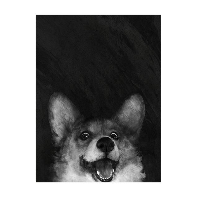 Anthracite rug Illustration Dog Corgi Paintig Black And White