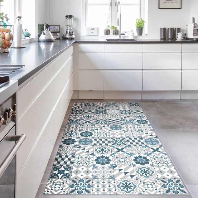 Runner rugs Geometrical Tile Mix Blue Grey