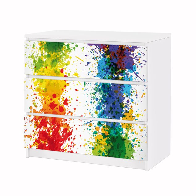 Adhesive film for furniture IKEA - Malm chest of 3x drawers - Rainbow Splatter