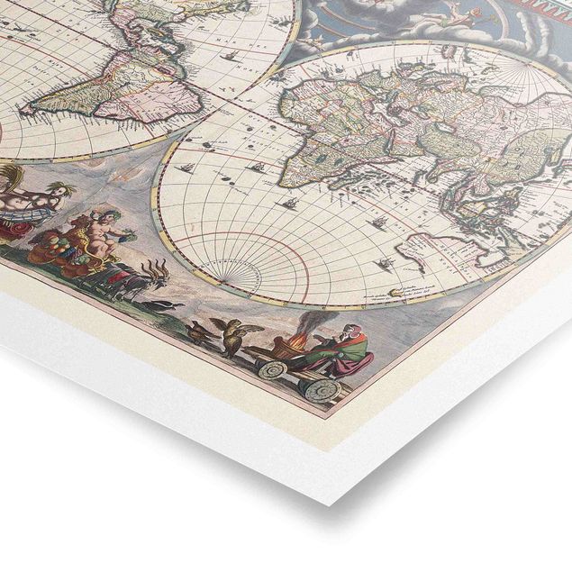 Poster - Historic World Map Nova Et Accuratissima Of 1664