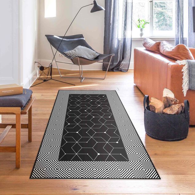 outdoor mat Geometrical Tiles Dotted Lines Black With Border