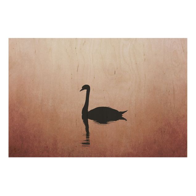Print on wood - Swan In Sunset