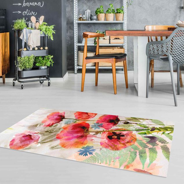 Runner rugs Watercolour Flowers Poppy