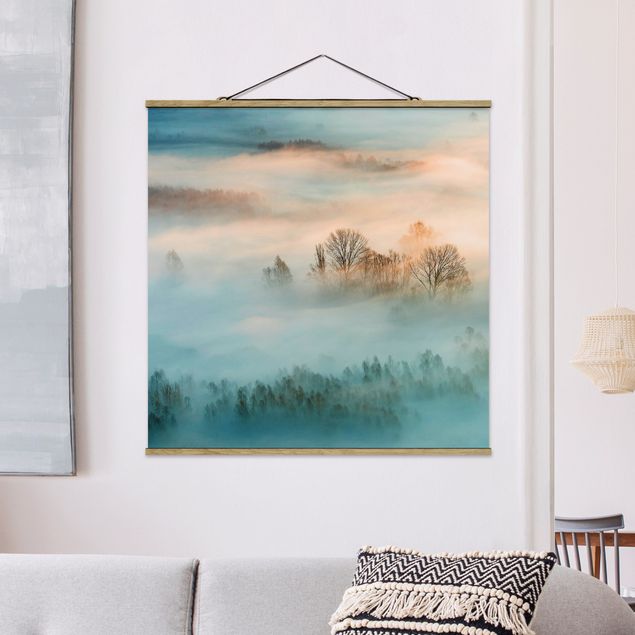 Fabric print with poster hangers - Fog At Sunrise