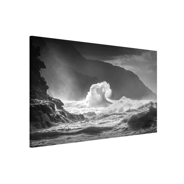 Magnetic memo board - Raging Waves Black And White
