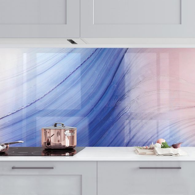 Kitchen splashback abstract Mottled Colours Blue With Light Pink