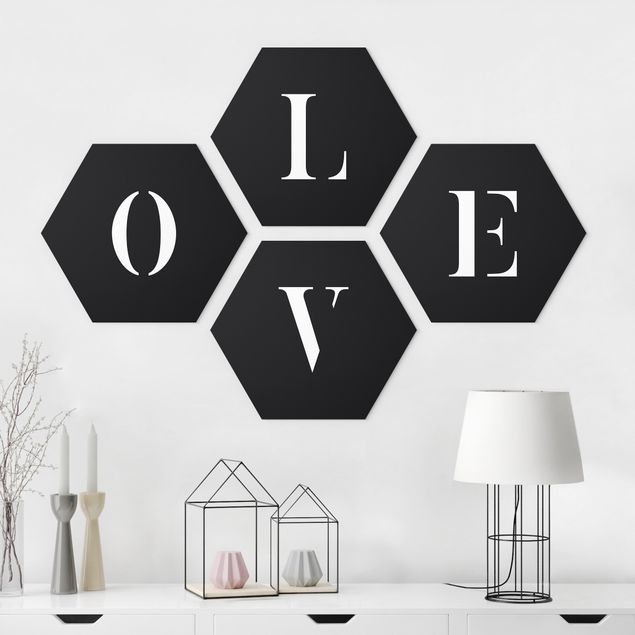 Alu-Dibond hexagon - Letters LOVE White Set II