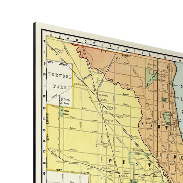 Print on aluminium - Vintage Map Chicago
