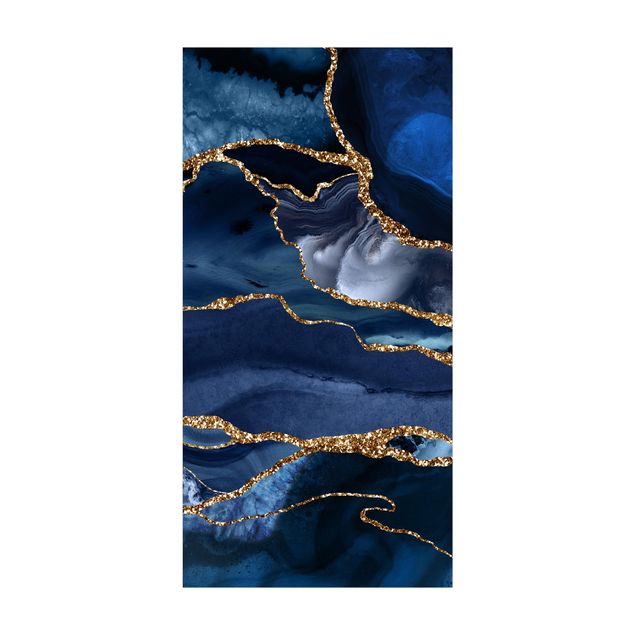 abstract area rug Golden Glitter Waves Blue backdrop